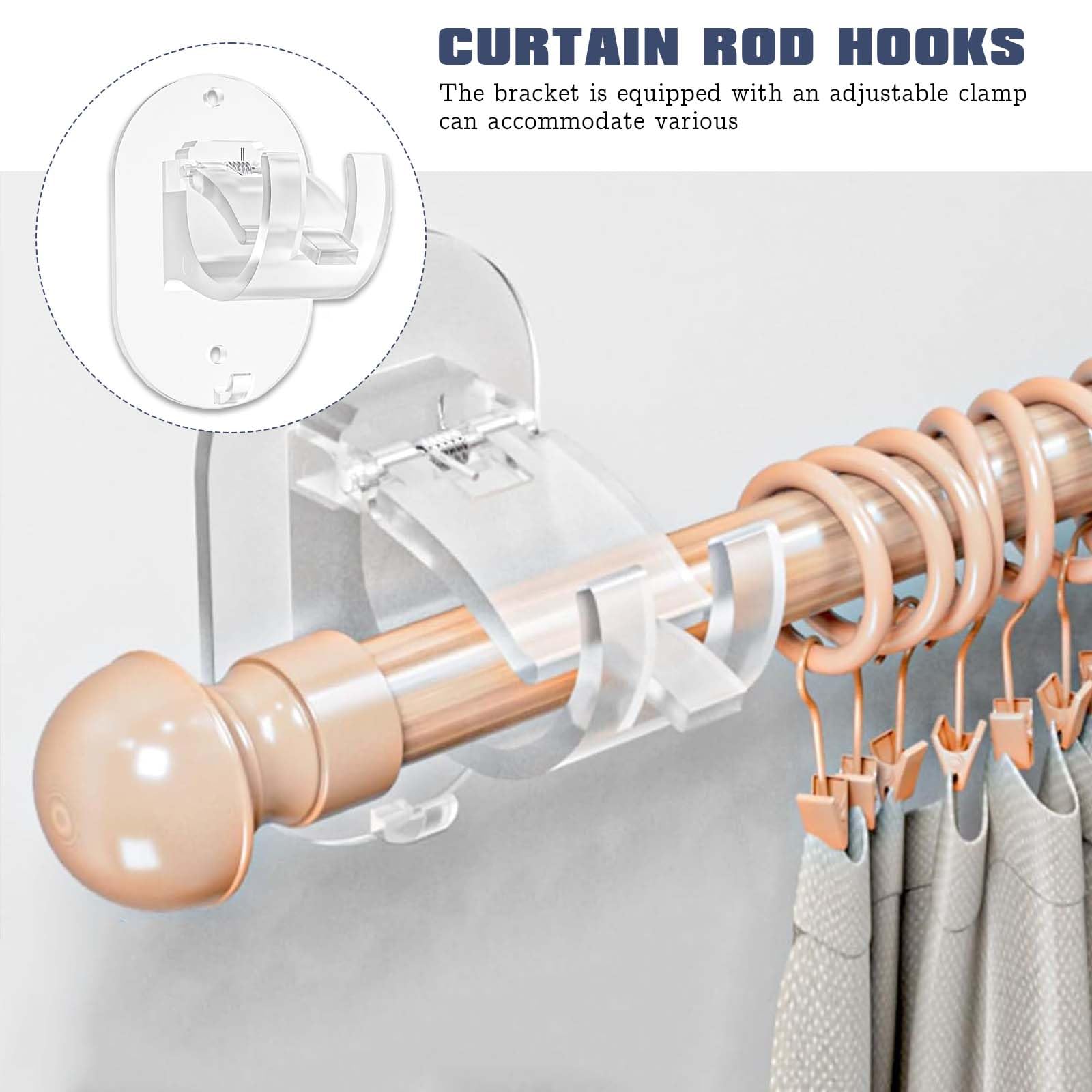 Soporte Adhesivo Para Barra De Cortina - 4 Piezas Negras, Sin Taladrar, Soporta Hasta 2 Kg