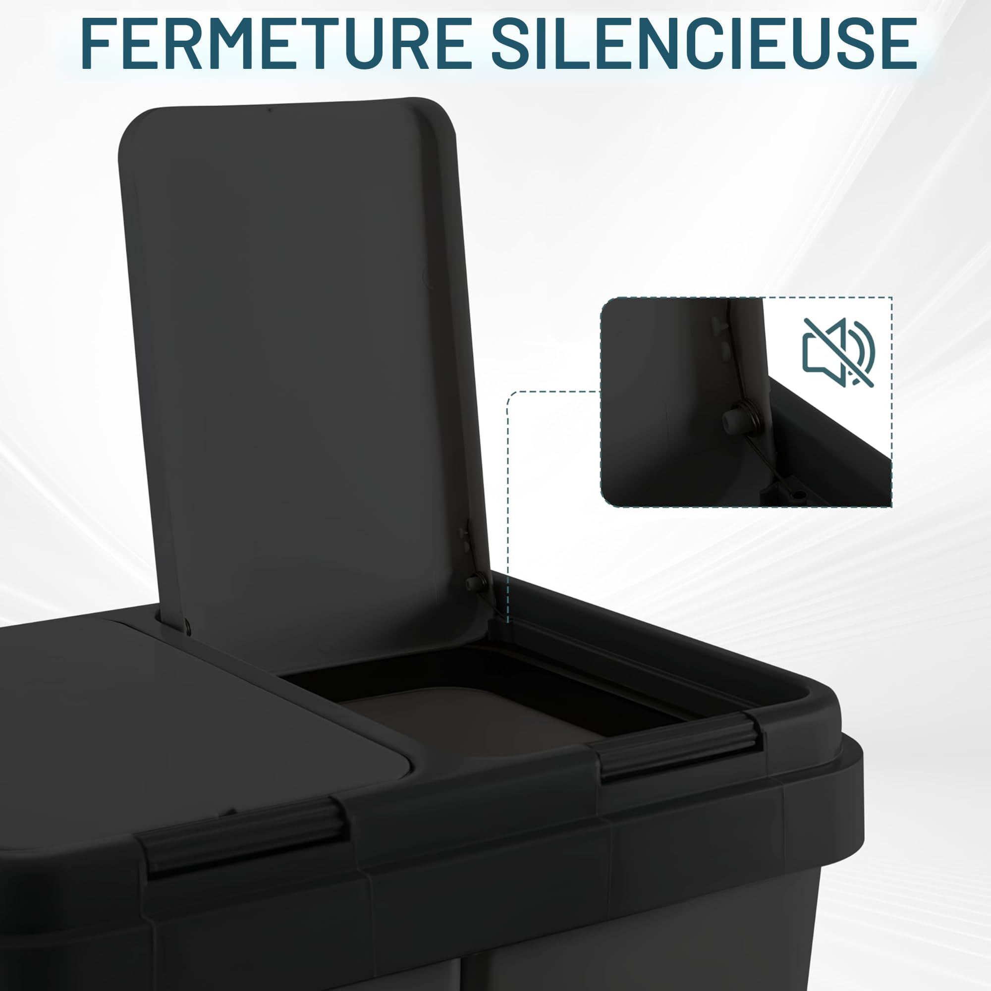 Ribelli Poubelle de tri sélectif cuisine 2 x 25 L Kunststoff geruchsdichter Abfalleimer Noir