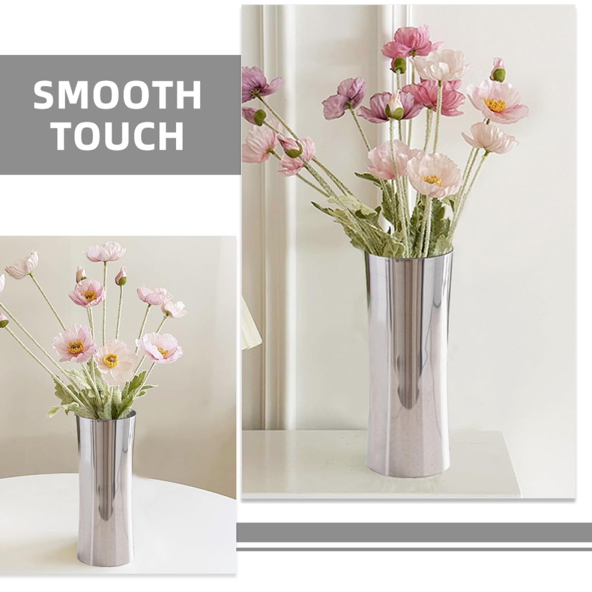 Genérico Jarrón de Espejo de Acero Inoxidable para Centros de Mesa, Florero Decorativo Moderno de Metal Plata Diseño Nórdico Adecuado para Sala y Comedor