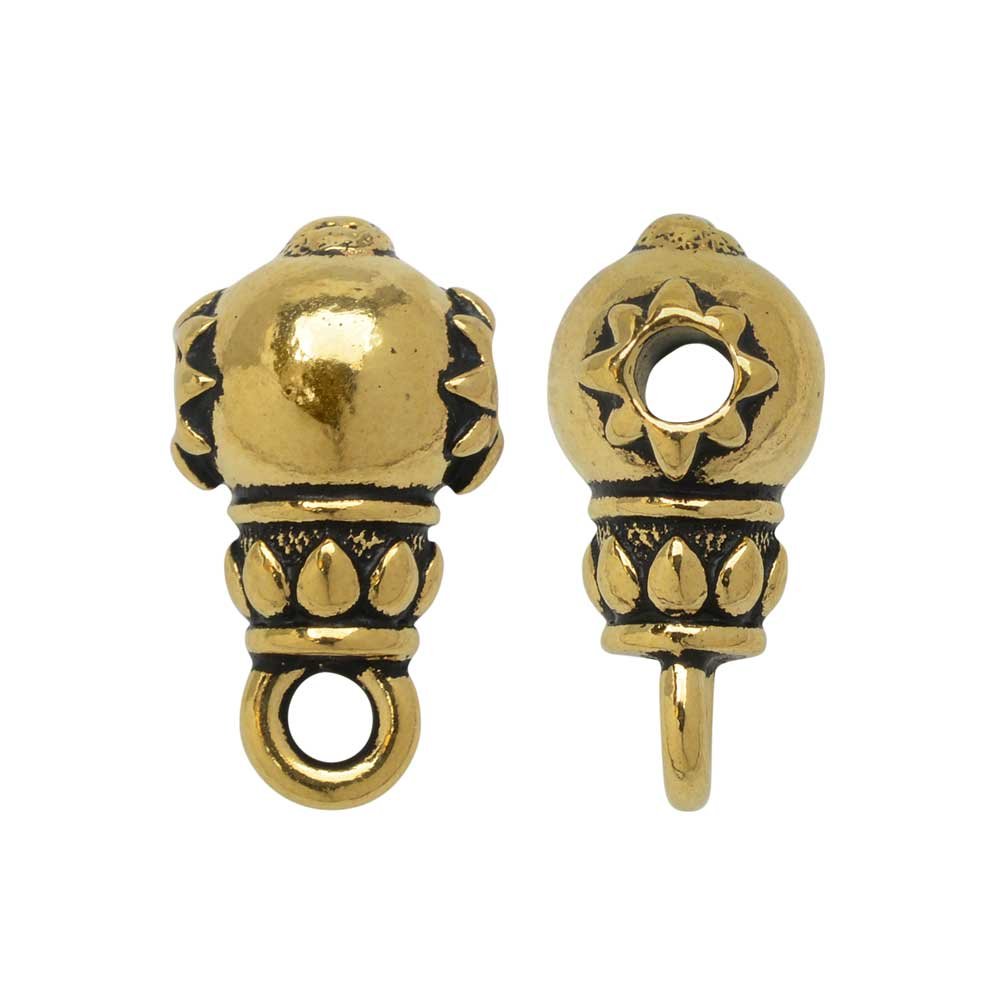 TierraCast Guru Bead, Lotus Flower Design 9x16mm, 2 Pieces, Antiqued Gold Plated