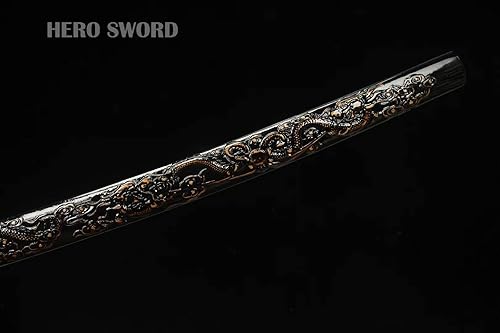 Miniatura 8 de HERO SWORD Katana del Rey Dragón de acero de Damasco forjado a mano, espiga completa, espada samurái real afilada, auténtica arma japonesa,