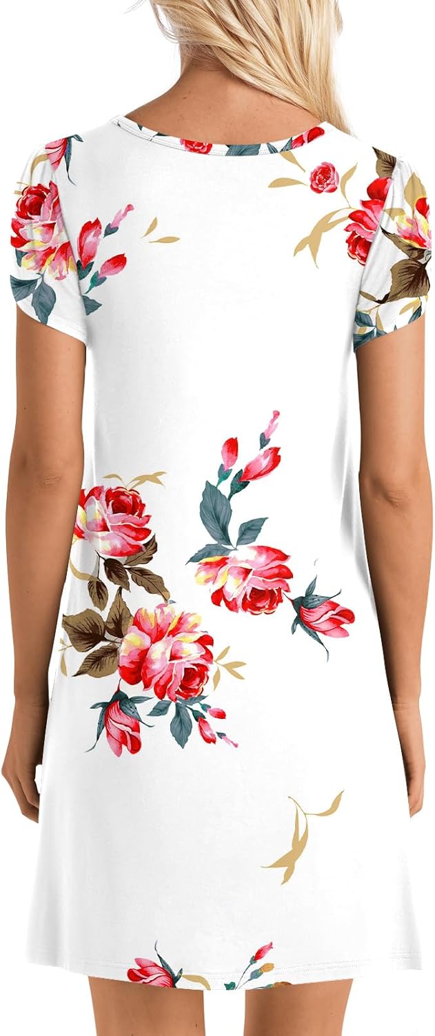HOTGIFT Womens Summer Casual Dress Short Sleeve Square Neck Dresses Boho Floral Print Loose Beach Sundress - Image 4