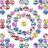 Aipridy 200 Pieces 12mm Mosaic Printed Glass Dome Cabochons Mixed Color Flower Pattern Half Round Crafts Mosaic Tiles for Photo Pendant Jewelry Making (12mm, Big Flower)