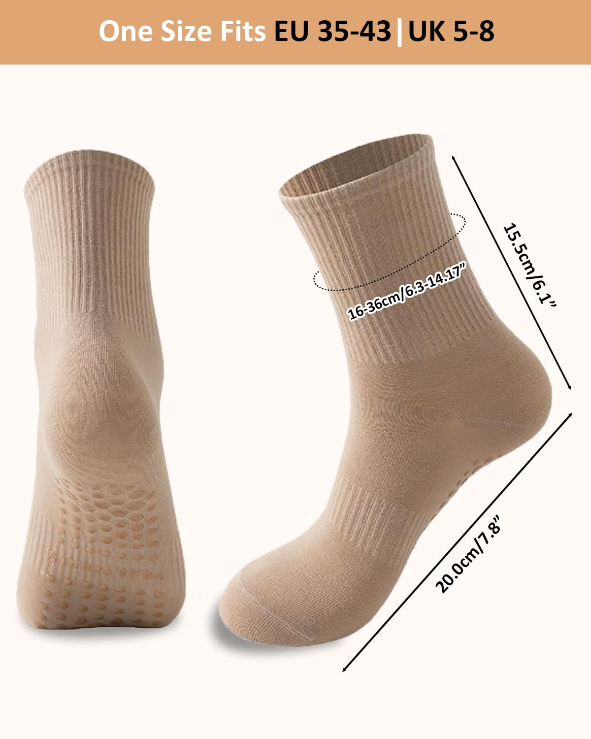 Yikki Lot de 4 Paires de Chaussettes Antidérapantes pour Femme, Idéales pour la danse, le fitness, la gym, le ballet, le trampoline, la maison et l'hôpital, taille unique