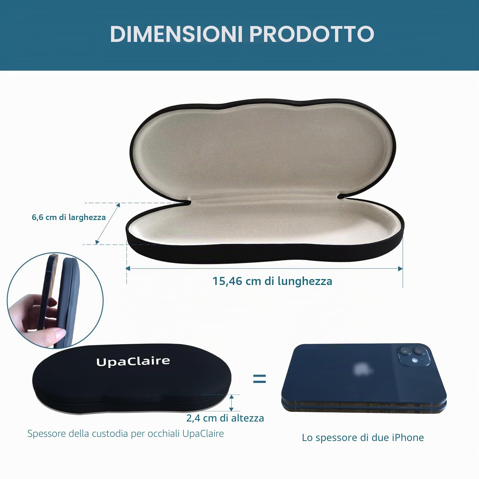 UpaClaire Brillenetui zum Anklippen Slim Hartschale Ultraleicht Retro Flach Brillen Aufbewahrungsbox Kompressionsfest Schwarz