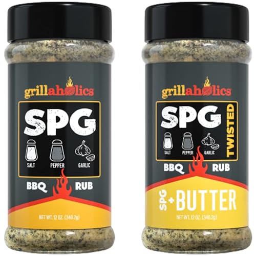 Grillaholics Paquete de condimentos SPG Incluye nuestro condimento estándar de sal y pimienta y SPG + mantequilla frotada