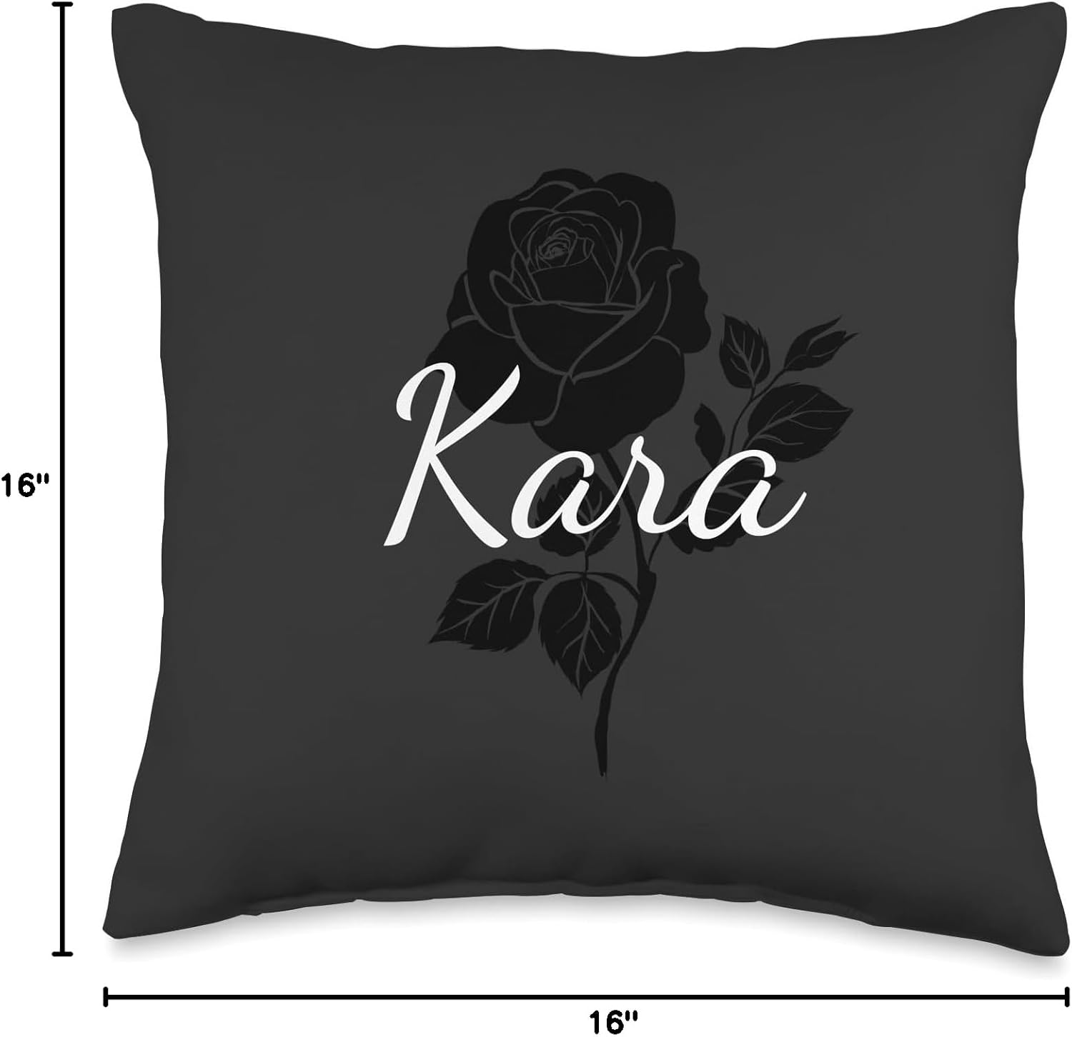 Kara - Custom Black Rose Gray Floral Personalized Throw Pillow