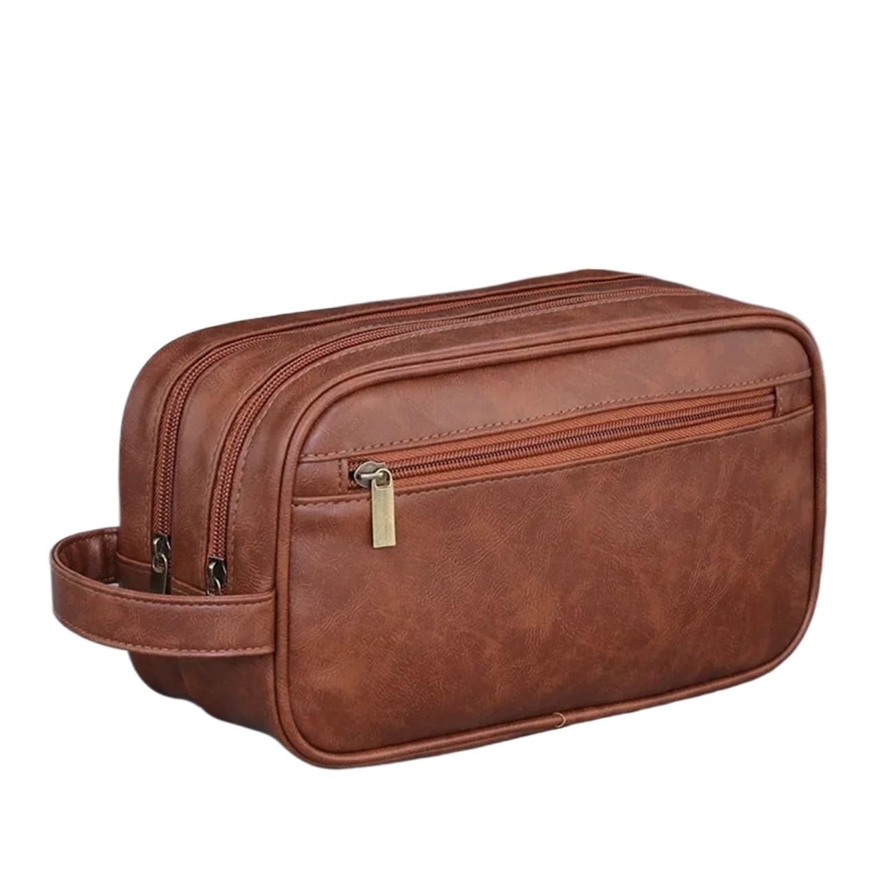 Neceser Bolsa de Aseo for Hombre, Organizador de Lavado de Viaje de Cuero PU, Bolsa de Afeitar Resistente al Agua for Accesorios de artículos de tocador(Brown)