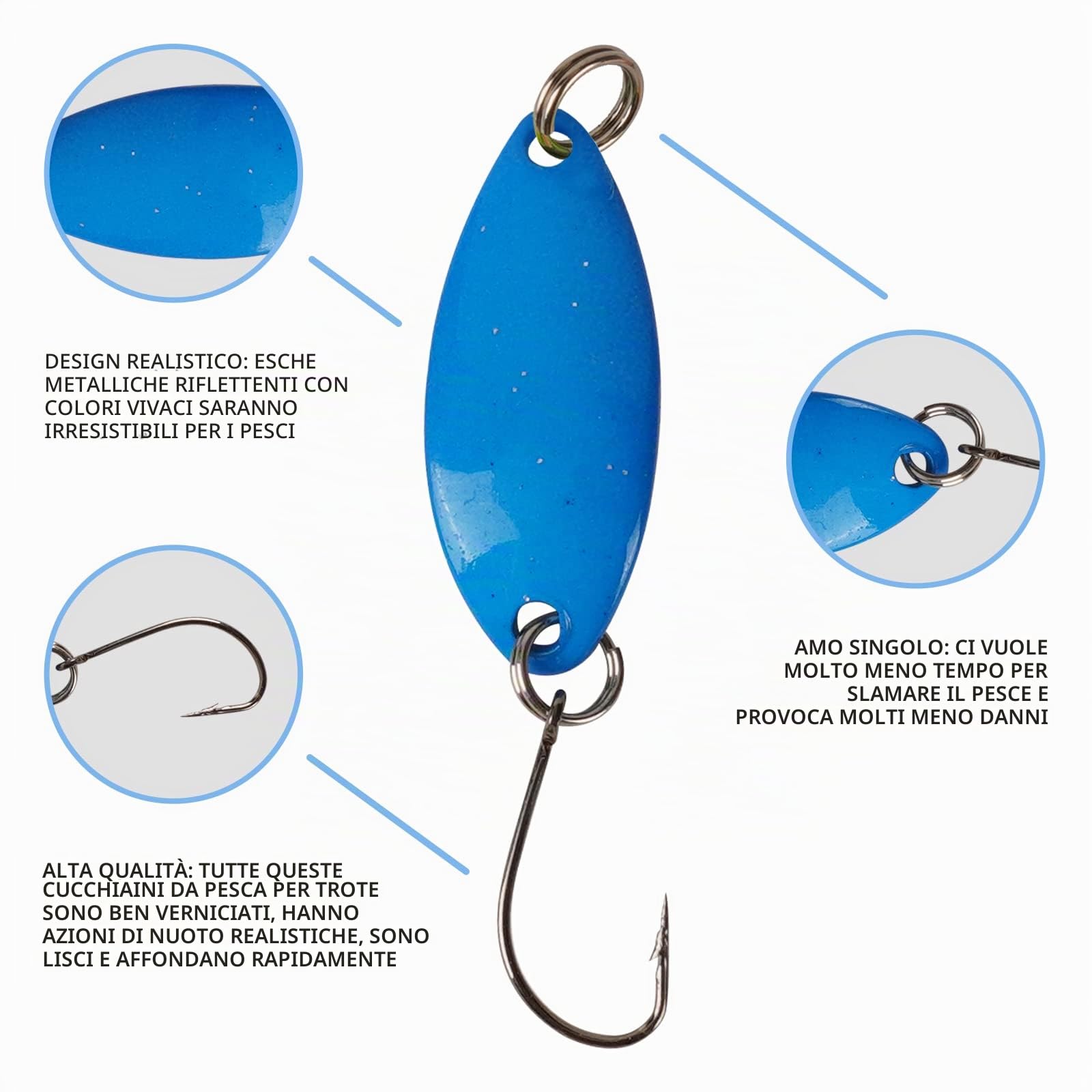 Cucchiaini Da Pesca Esche 43 Pezzi Esche Artificiali,Esche Da Pesca, Fishing Set,Esche Per La Pesca Alla Trota,Spoon Trout Area Per Trota, Persico,Luccio Spoon Kit Con Scatola