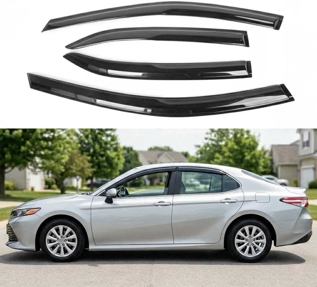 4pcs Window Visor Rain Guards Compatible with 2018-2024 Toyota Camry, Smoke Tape-On Outside Mount Window Vent Deflectors