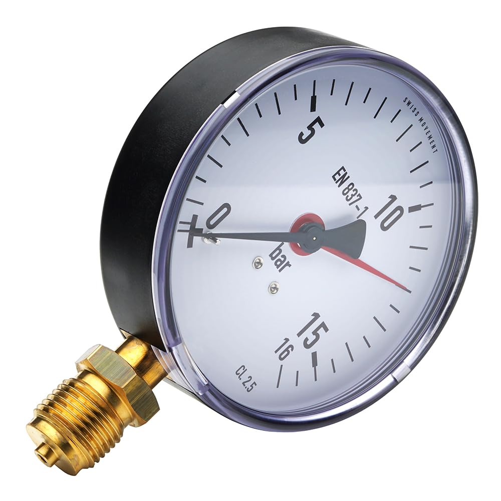 Fittingteile - Manometer 111.10 senkrecht Ø 100 mm - Klasse 2.5 für Druckluft Pneumatik Druckanzeige (Anzeigebereich: 0 bis 16 bar)