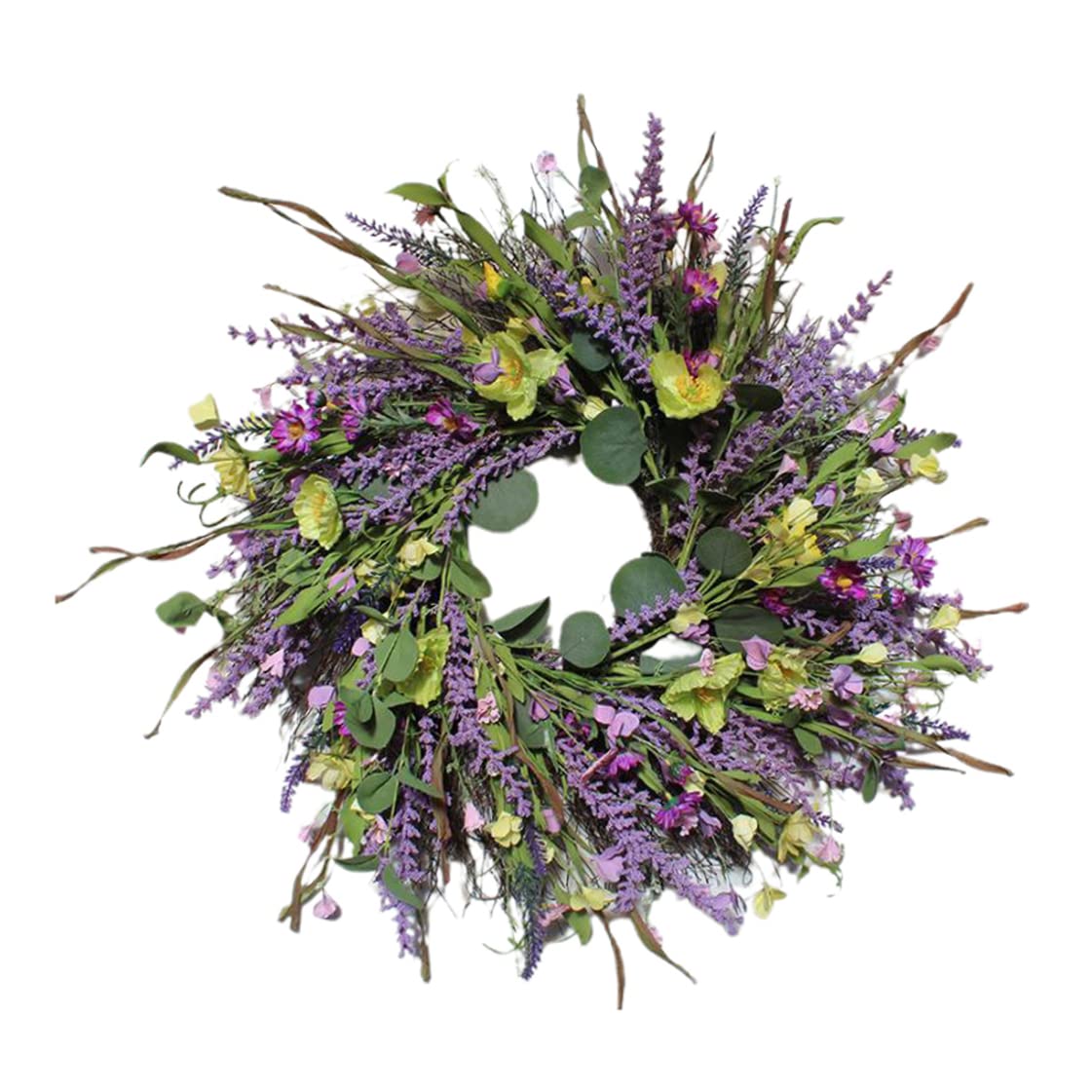 Grtheenumb Assorted Color Artificial Floral Wreath, Artificial Lavender Wreath 24Inch Front Door Hanging Floral Simulation Flower Garland