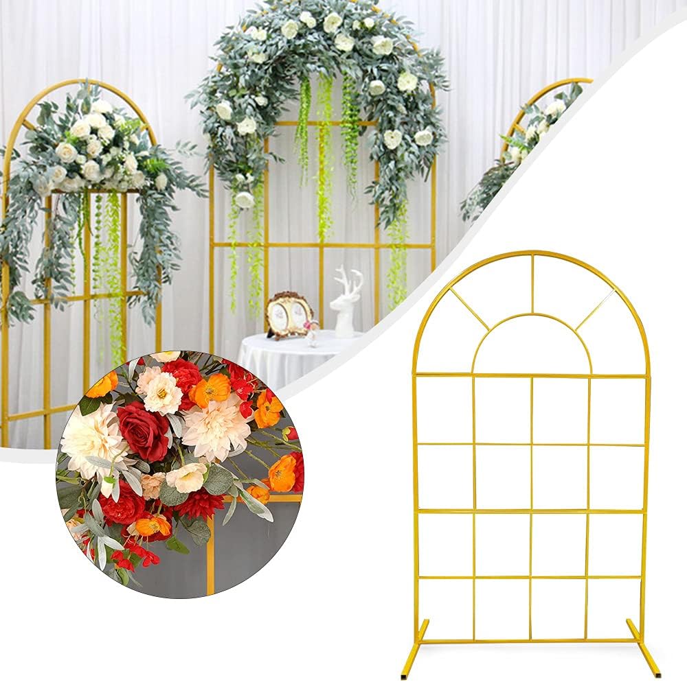 CNCEST Gold Metal Garden Arbor Arch Backdrop Flower Stand Frame Wall Wedding Party Props Event Free Standing Archway (Gold-2m)