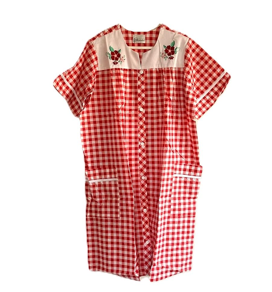 Image of AmeriMark Women Calf-Length Snap Front Knit Duster House Coat Robe - Loose-Fitting Plush Bathrobe - Short Sleeve Bath Robe