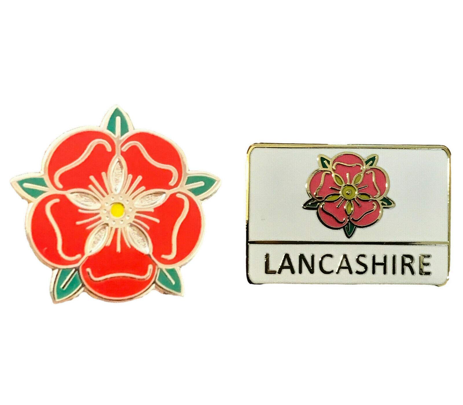Smartbadge® Set Of 2 Lancashire County Rose Badge And Lancashire Oblong Lapel Pin Badge