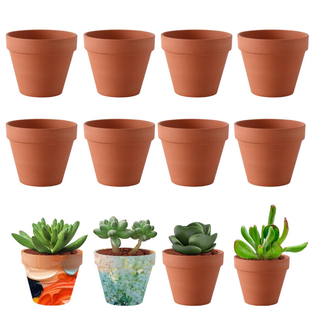 Maceta Terracota, 8 Piezas 8cm Mini Macetas, Macetas de Barro con Agujero de Drenaje, Macetas de Terracota para el Cultivo de Plantas, Decoración de Interior y al Aire Libre