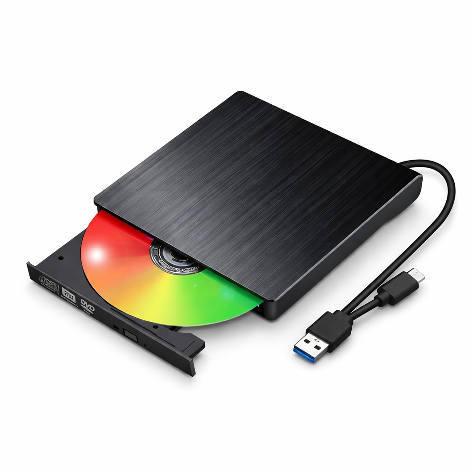 External CD DVD Drive for Laptop, Slim Portable Player CD DVD RW Writer Reader Burner, USB 3.0 and Type-C Optical, Compatible with Laptop Desktop PC Windows XP/7/8/10/11 Mac