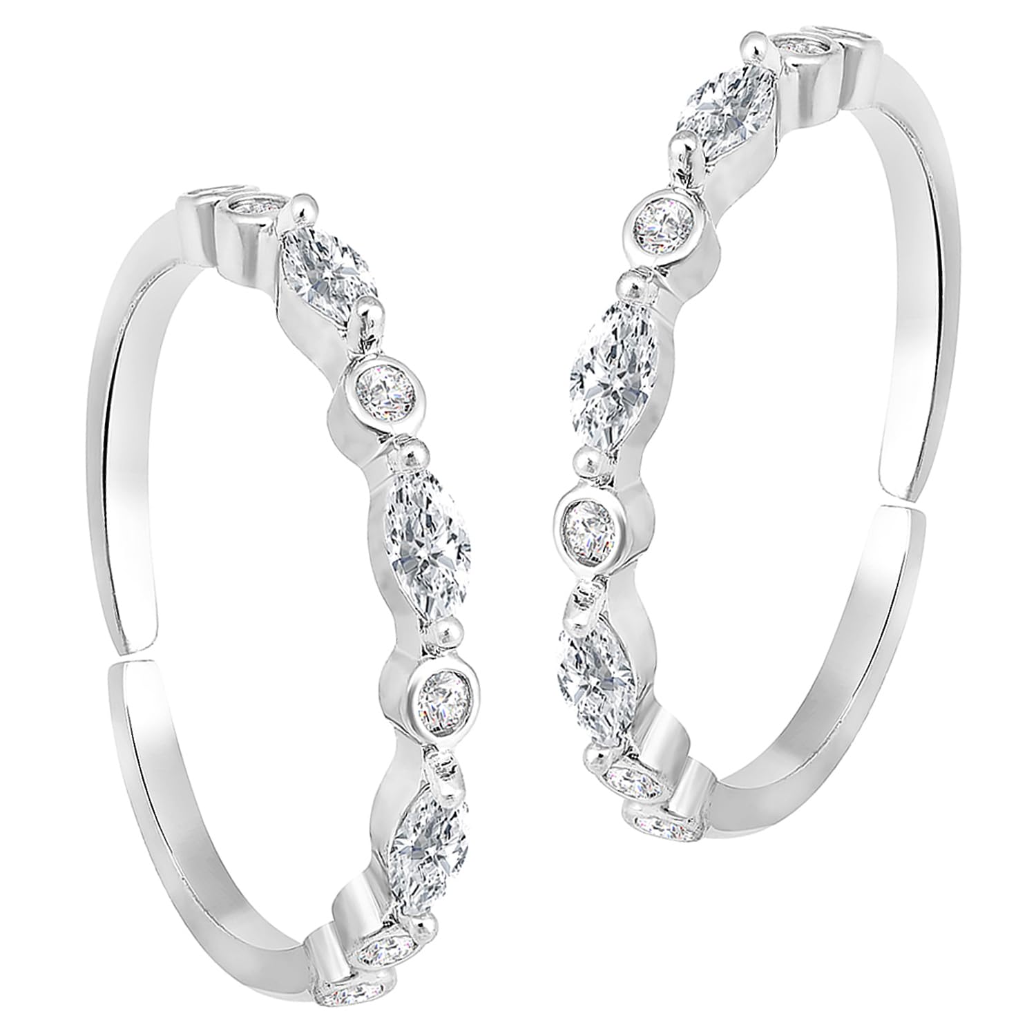 Silver Plated Cubic Zirconia Studded Adjustable Toe Rings Stylish Bichiya Jewellery Gift for Women