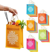 (Anumala Jute World)® Premium Thamboolam Kolam Art Return Gift Bags – Multicolor Eco-Friendly Jute Bags with Zipper for Weddings, Poojas, Birthdays, and Special Occasions (8x4x10 inches) (Pack of 30)