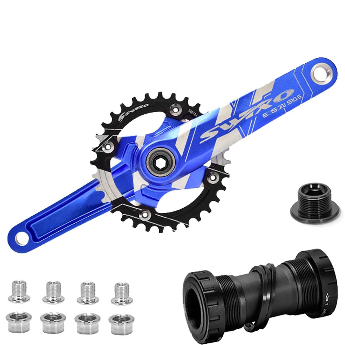 Amazon.co.jp: 170mm 104BCD クランクセット マウンテンバイククランクアームセット 32/34/36/38T チェーンリング  アルミニウム合金 中空一体型クランクセット ボトムブラケット付き 7-12速用(Blue,32T) : スポーツ＆アウトドア 自転車クランクセット40Tチェーンリングアルミニウム合金軽量耐久性104mm BCD 170mmクランクアームマウンテンバイクロード