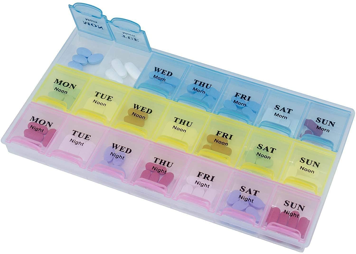 Weekly Pill Box Organizer 3 Times a Day with Moisture-Proof 21 Cell Medicine planner Container for Vitamins Tablets BPA Free Reminder Storage |Pack Of 1, MULTICOLOUR|-image-27