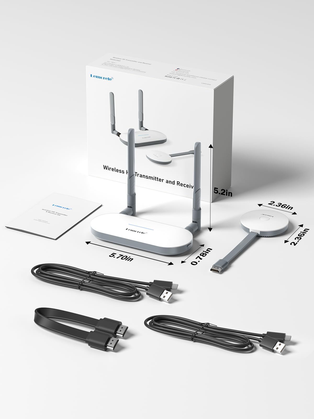 Lemorele HDMI draadloze zender en ontvanger, 5G 2.4G HDMI draadloze transmissie, 1080P draadloze overdracht voor streaming video audio van laptop naar HDTV, projector