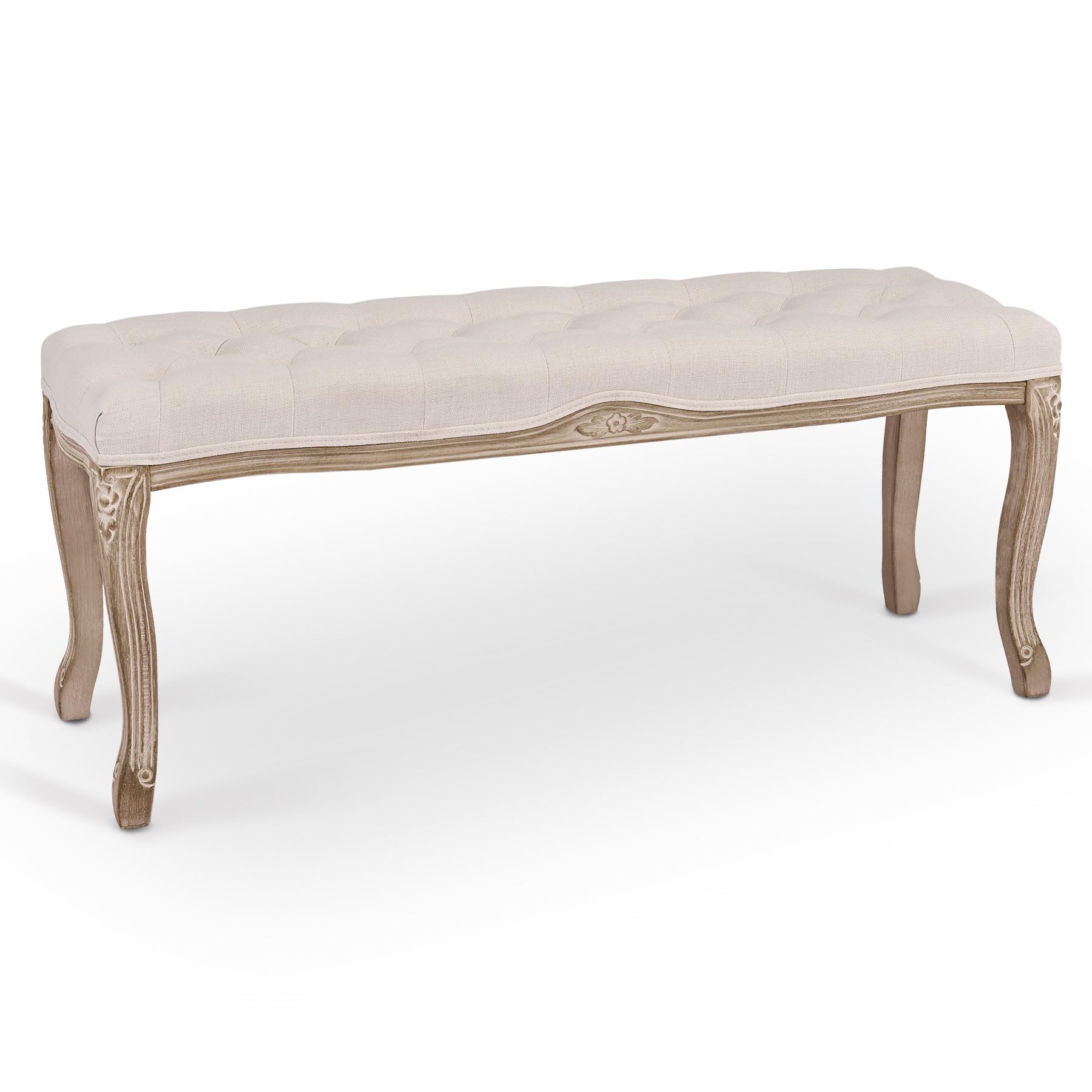 VONLUCE Banco de Pie de Cama 112x34,5x48 cm Banquetas para Dormitorio en Estilo de Vintage Taburete Pie de Cama con Asiento Acolchado y Patas de Madera para Dormitorio y Salón