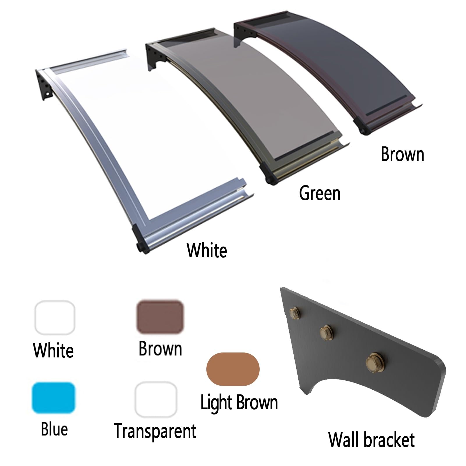 Aluminium Luifel Voor Voor-/Achterdeur Veranda 100x100cm UV-bestendig Luifel Raam Deurluifels Regen Sneeuwbescherming Polycarbonaat (60x60cm (23x23in