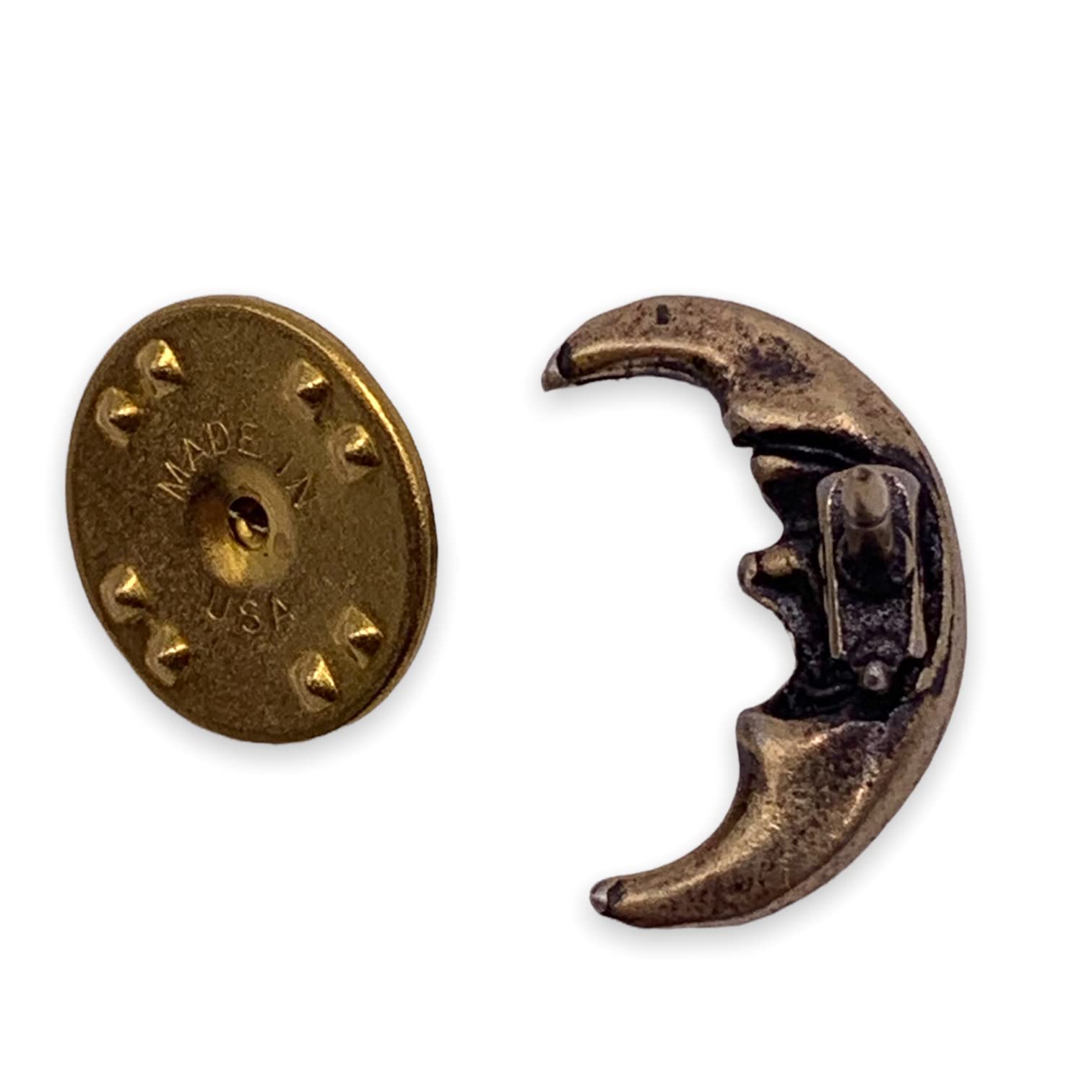 STOCKPINS Crescent Moon Lapel Pin – Vintage Brass Finish, Handcrafted in USA – Ideal for Jackets, Hats, Backpacks, and Gifts