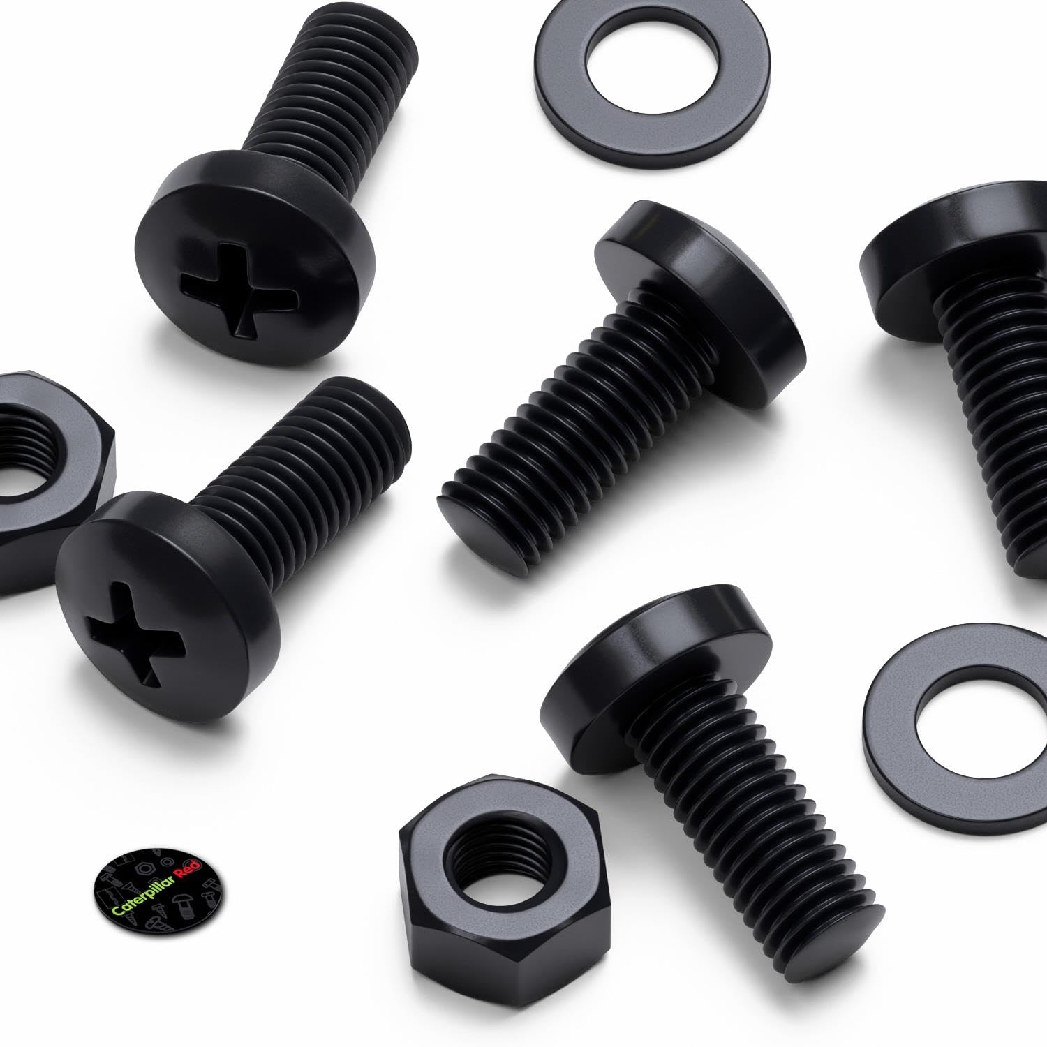 20 x Black Pan Head Screws Polypropylene (PP) Plastic Nuts and Bolts, M8 x 20mm, Washers, (5/16 x 25/32 in)