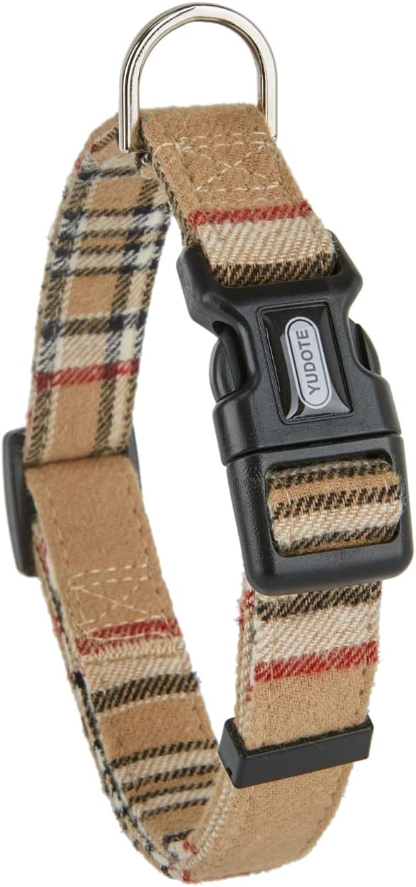 YUDOTE Soft Dog Collar Cloth Wrapped British Style Plaid Collars Non