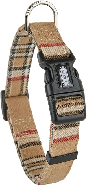YUDOTE Soft Dog Collar Cloth Wrapped British Style Plaid Collars Non-irritant for Small Dogs with Sensitive Skin, British Khaki