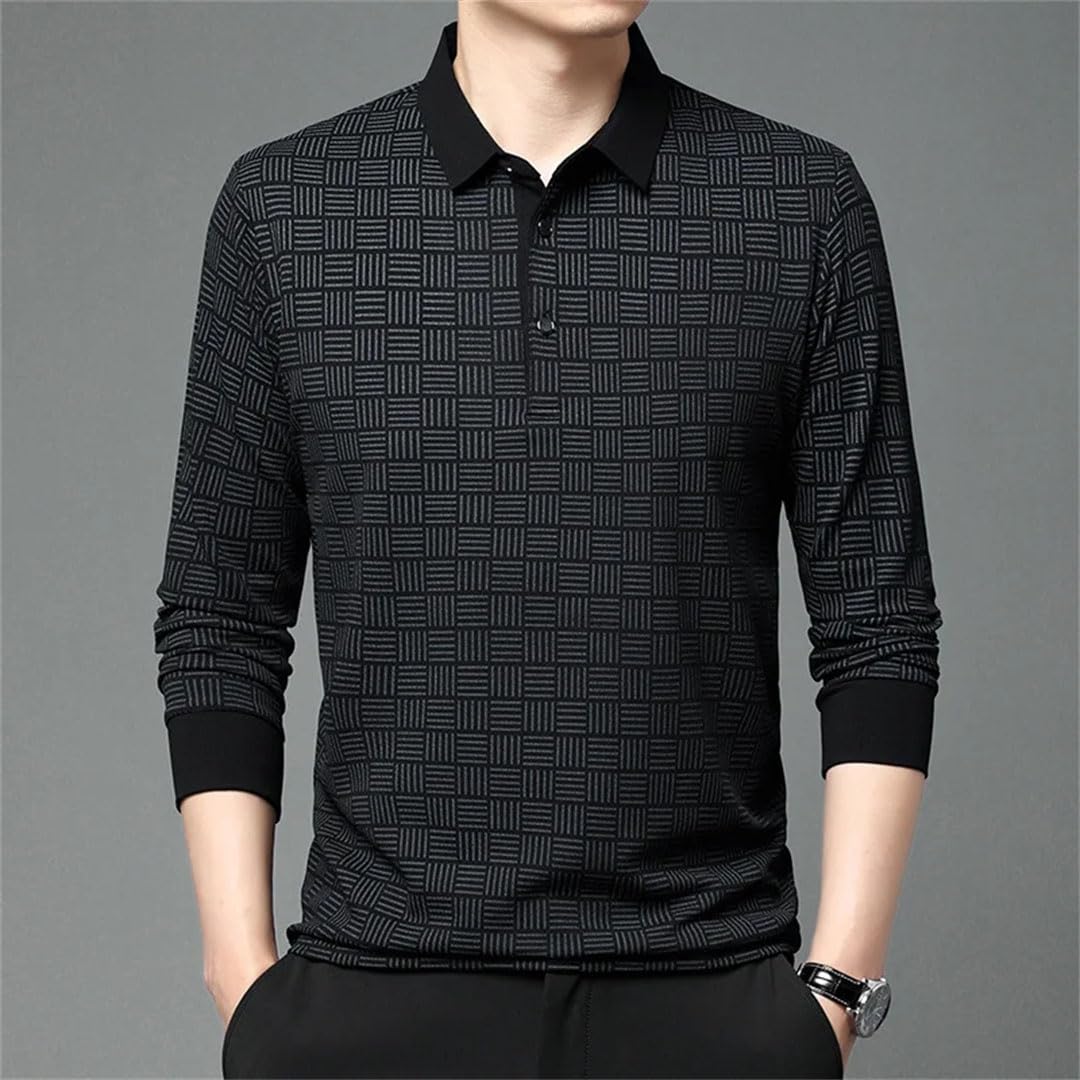 Camiseta polo de manga larga a cuadros para hombre, color liso, para hombre