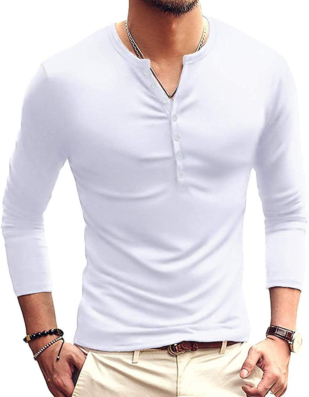 Men's Casual Slim Fit Basic Henley Long Sleeve T-Shirts