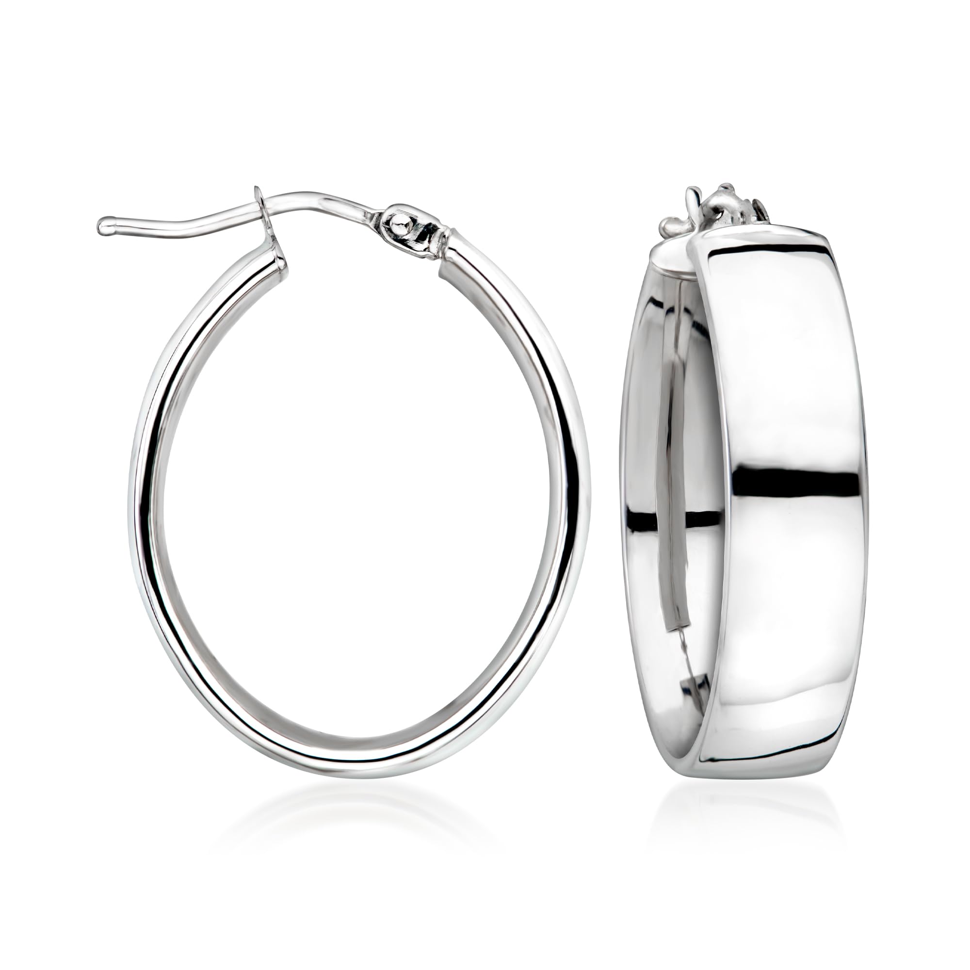 Italian 14kt White Gold Wide Oval Hoop Earrings