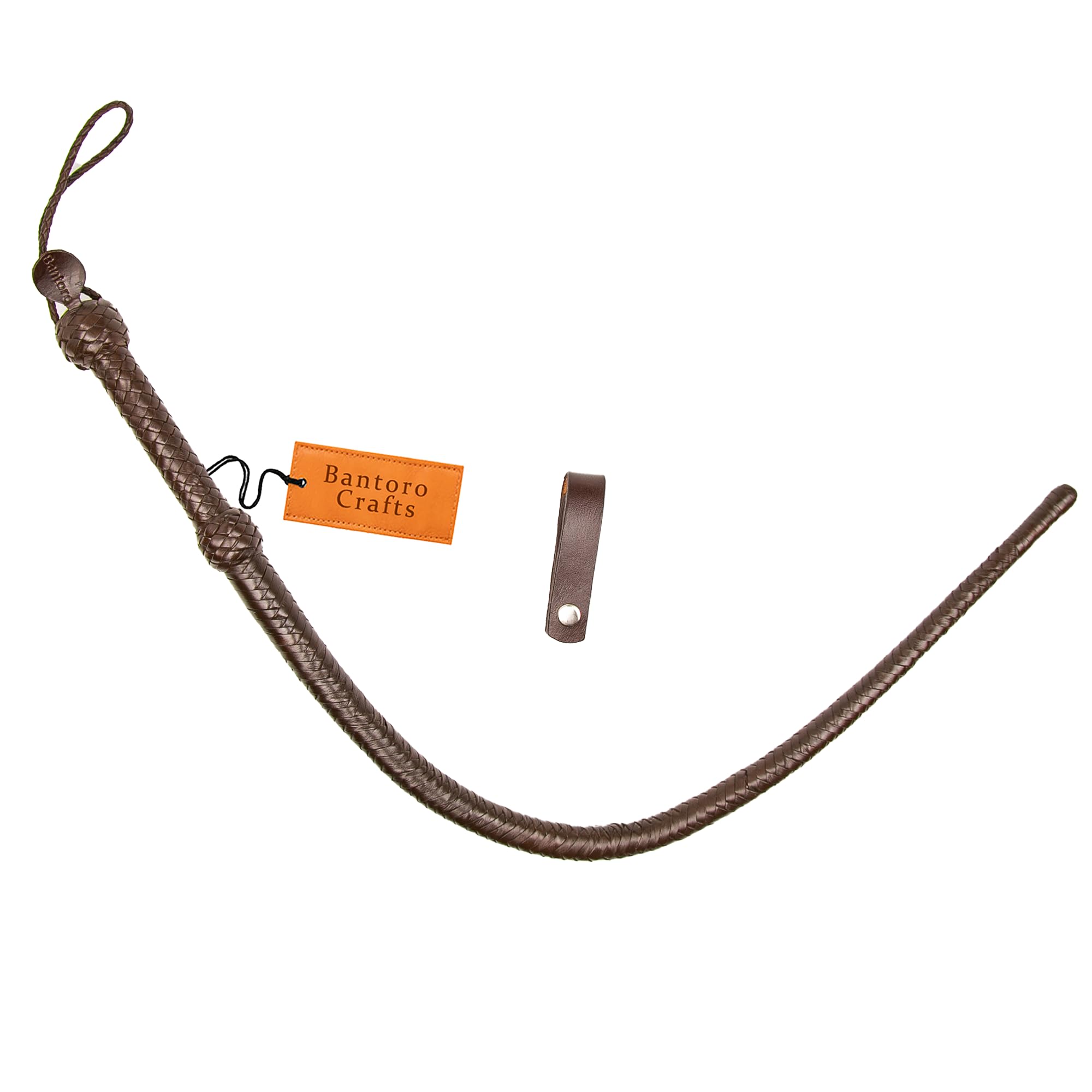 Bantoro Crafts 3ft Cowhide Leather Bullwhip - 8 Plaits, Single Tail, Dragon Tail Flogger, Equestrian Braided Whip, Paddle Riding Crop - 0.90 Meter (Dark Brown)