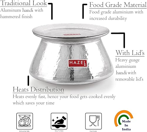 Miniatura 3 de HAZEL Biryani Pot - Patila Handi - Juego de aluminio Biryani Handi, 0.3 fl oz Tapa de aluminio martillado de alta calidad, Patila Handi  Utensilios