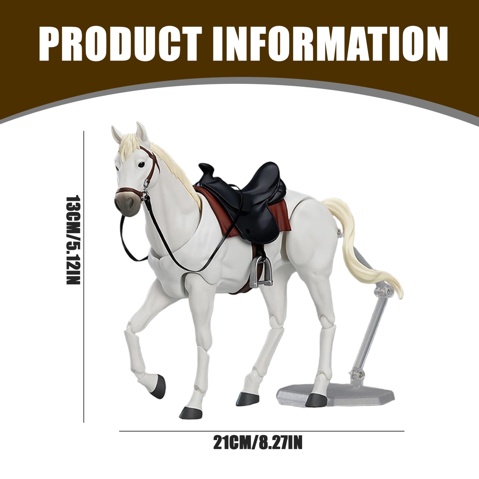Statuette di Cavalli con Sella, Cavezza e Corda di Piombo 8x5 Statua di Cavallo snodabile con snodo Mobile Giocattolo Realistico e Fai-da-Te per Appassionati, Bianco