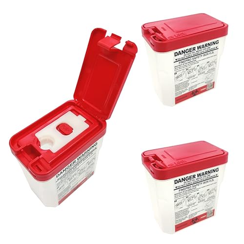 FINEPRO Contenedor portátil de desechos de aguja de tamaño 0.2L paquete de 3 Cuidado de la diabetes (0.2L, rojo + transparente, 3)