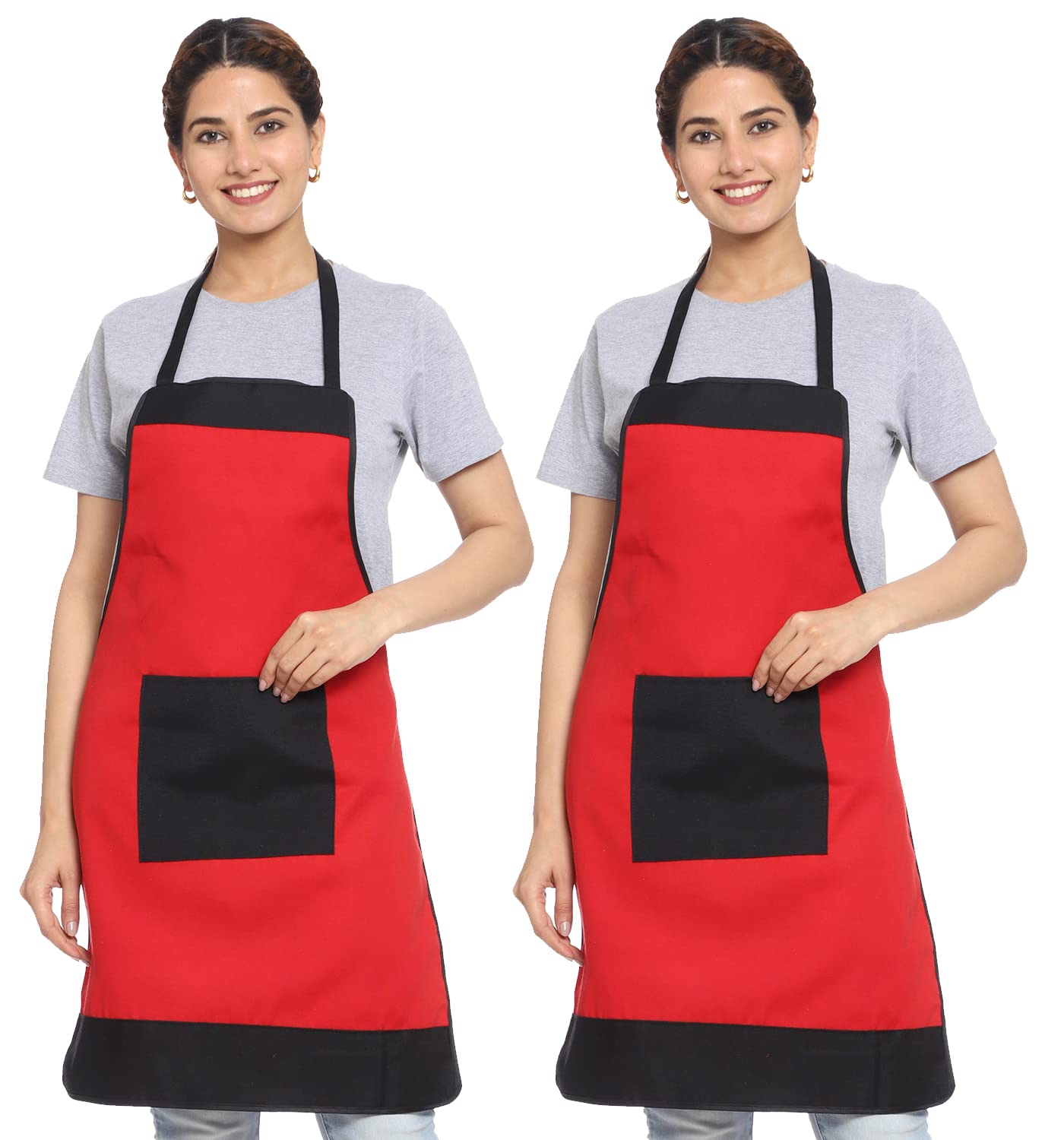 JMi Polyester Solid Plain Apron for Women Kitchen Waterproof, Free Size, Large Square Pocket .Apron Bibs (Free, Red, 2) (B09XKC4QDG) Amazon Price History, Amazon Price Tracker