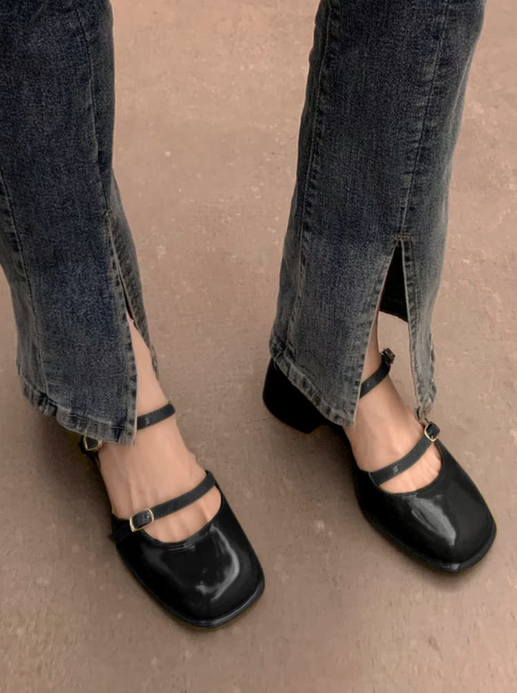 Minetom Femmes Filles Sandales Mary Janes Élégant Antidérapantes Bride Cheville Chaussures Boucle Talon Bloc Chaussures