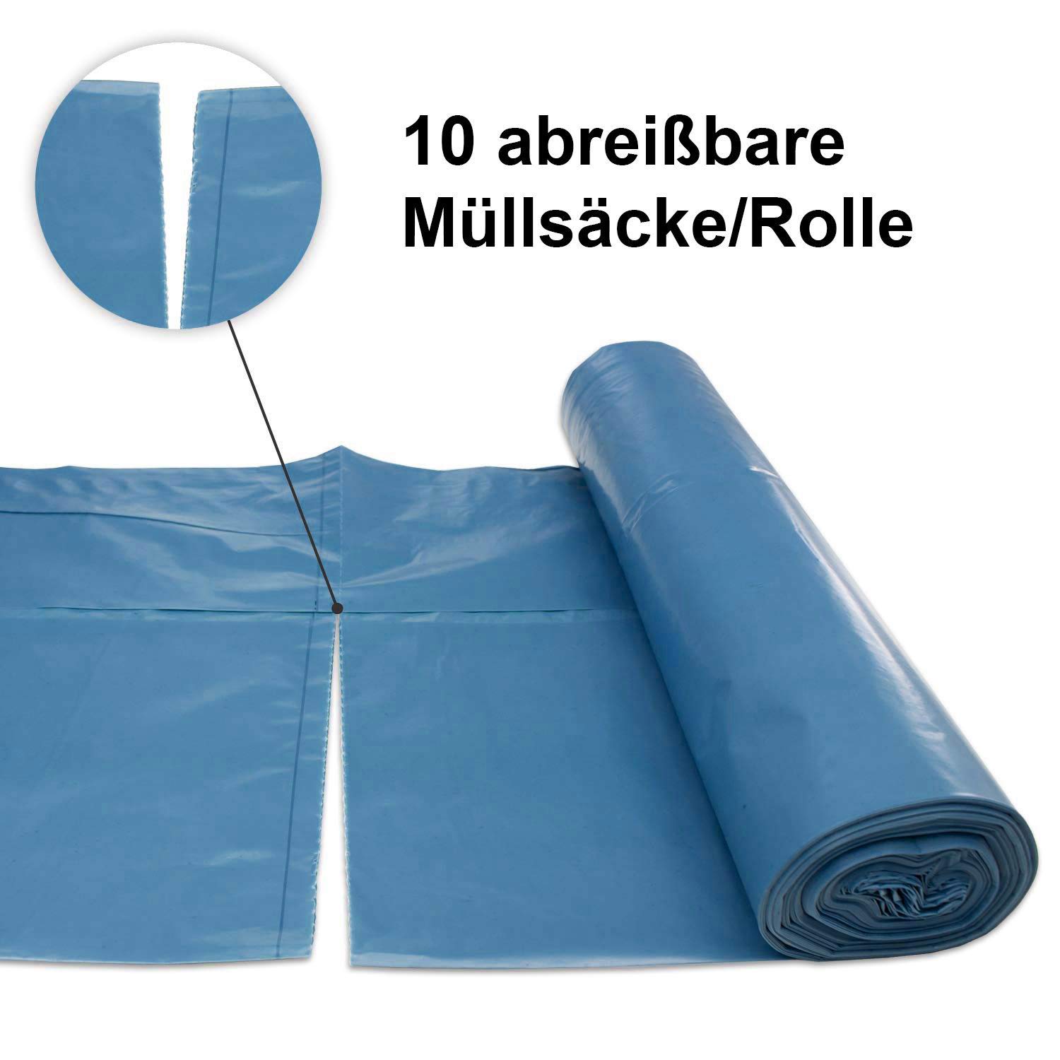 Hypafol Müllsäcke, 100 St. extra starke blaue Müllbeutel mit 120 Liter Fassungsvermögen, 700 x 1.100 mm, Typ 150 mit 100 my, extra reißfest, ideal für Gartenabfälle, Bauschlussreinigungen, 10er Pack