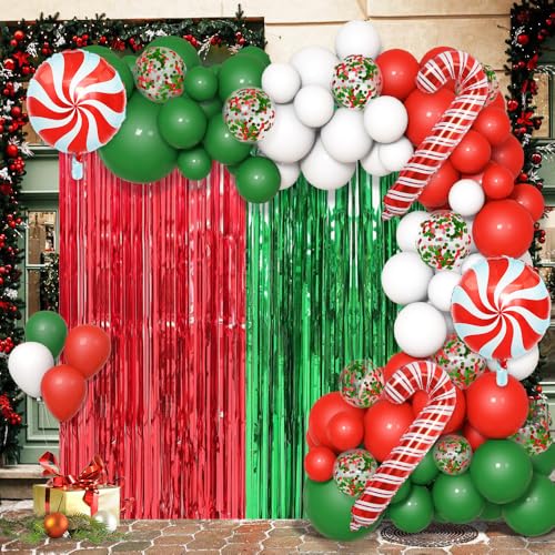 153pcs Christmas Balloon Garland Arch Kit Christmas Party Balloons Decorations White Red Green Foil Fringe Curtain Xmas Birthday Baby Shower Party Balloons Arch Supplies - Image 6