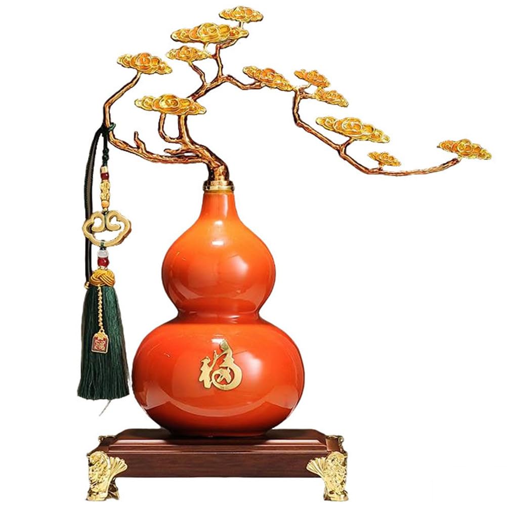 Ceramiczna chińska ozdoba z tykwy feng shui do wystroju domu i biura Porcelanowa statua Wu Lou na szczęście i pozytywną energię Urok na biurko Tradycyjny amulet,Orange