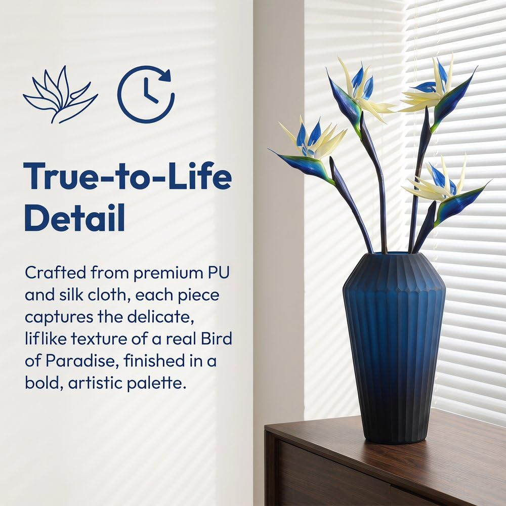 5 fiori artificiali di Strelitzia (Uccello del Paradiso) alti 79 cm, steli floreali tropicali artificiali realistici, per decorazioni domestiche, centrotavola per matrimoni, composizioni per vasi