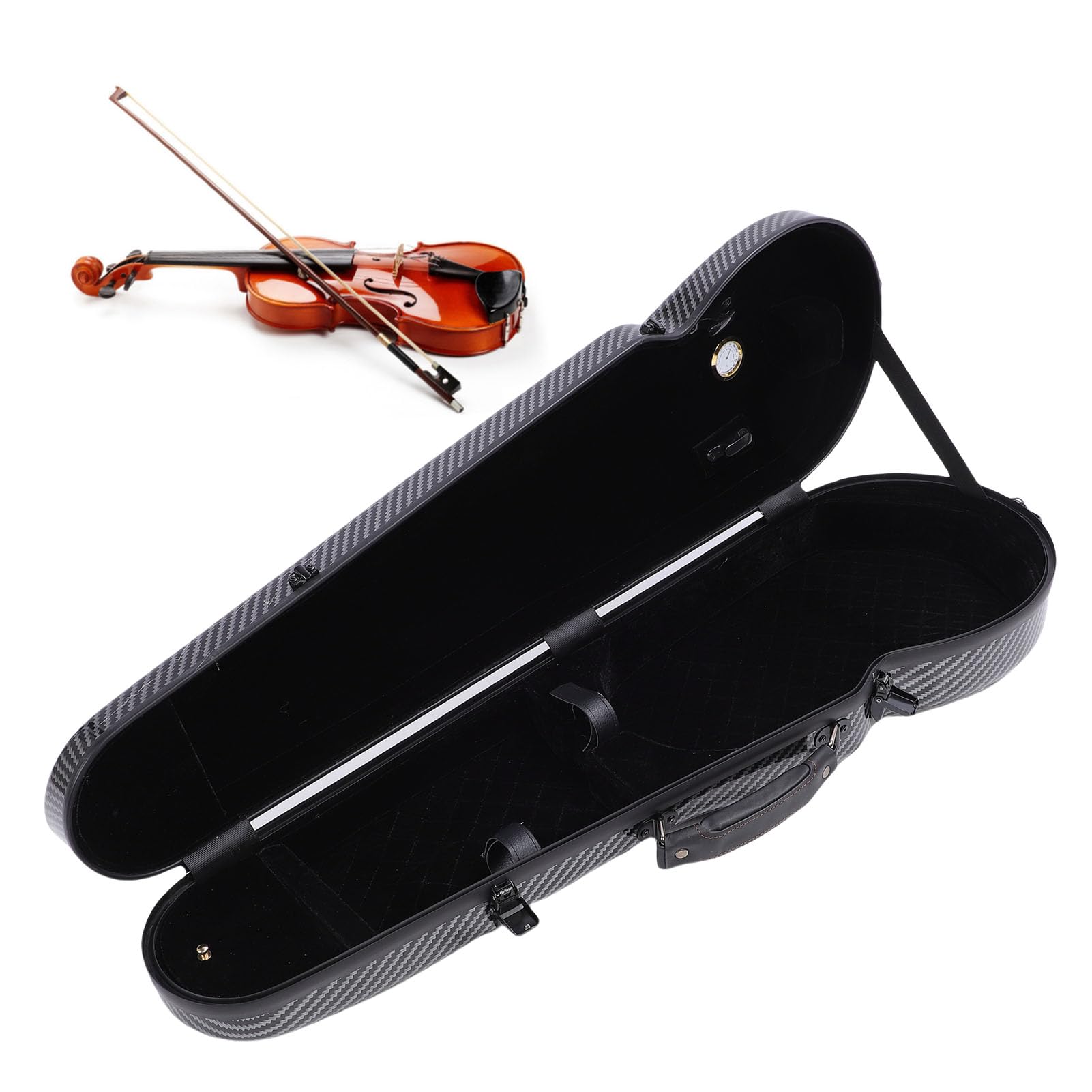 banapoy Custodia per Violino, 4/4 Intero Leggero in Fibra di Carbonio con Igrometro Incorporato, Cinghie per Spalle e Chiusure in Acciaio Inossidabile, Antigraffio, Nero