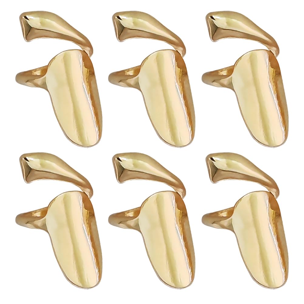 6Pcs Gold Alloy Finger Nail Rings Metal Finger Tip Opening Rings Nail Cap Cover Ring Nail Art Decoration Nail Protect Ring for Women