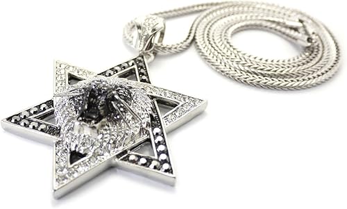 Miniatura 2 de NYFASHION101 Colgante de estrella de David de cabeza de león con collar de cadena Franco de 36 pulgadas