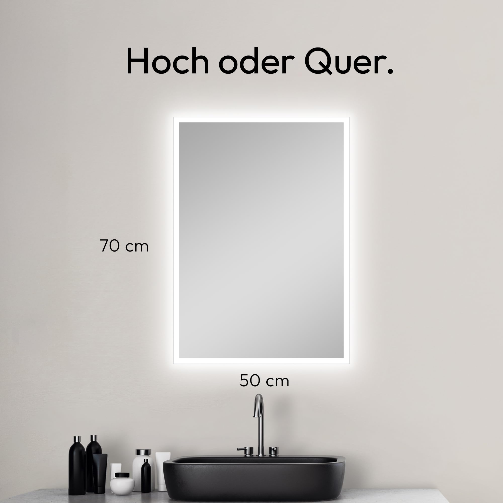 Talos Badspiegel mit Beleuchtung - Badezimmerspiegel 50 x 70 cm - LED Spiegel mit Lichtumrahmung - feuchtraumgeeignet durch Aluminiumrahmen - Lichtfarbe neutralweiß 4200 Kelvin