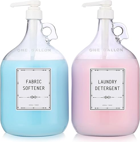 2 dispensadores de detergente líquido de vidrio para ropa, dispensador de botellas de bomba de vidrio de 1 galón, dispensador de detergente para